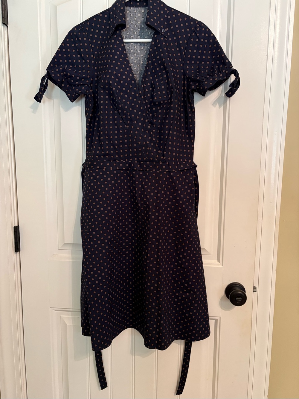 BCBGMaxAzria Navy Dress with Tan Polka Dots